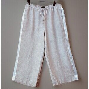 J.Crew 100% Linen Crop Pants XL Pull On Wide Leg Natural Coastal Vacation Luxury